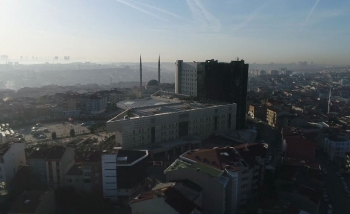 Taksim İlk Yardım Hastanesi yangın sonrası havadan görüntülendi