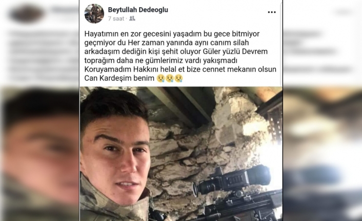 Şehit onbaşının silah arkadaşından duygulandıran paylaşım