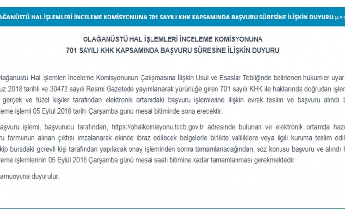 OHAL Komisyonuna başvurular bugün sona eriyor