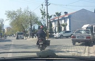 Ağaç taşıyan motosikletli kamerada